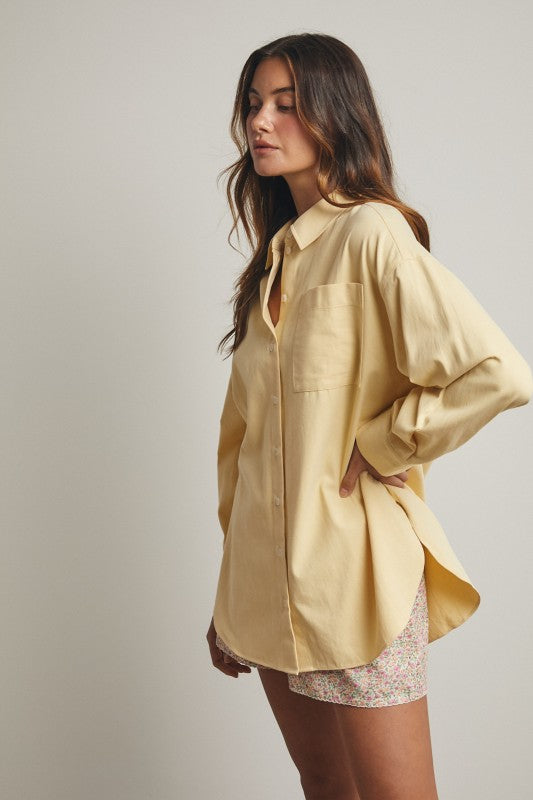 Cotton Button Up Shirt - Daisy-Casual Tops- Hometown Style HTS, women's in store and online boutique located in Ingersoll, Ontario