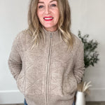 Fuzzy Pattern Zip Up Jacket - Oatmeal-Sweater- Hometown Style HTS, women's in store and online boutique located in Ingersoll, Ontario