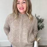 Fuzzy Pattern Zip Up Jacket - Oatmeal-Sweater- Hometown Style HTS, women's in store and online boutique located in Ingersoll, Ontario