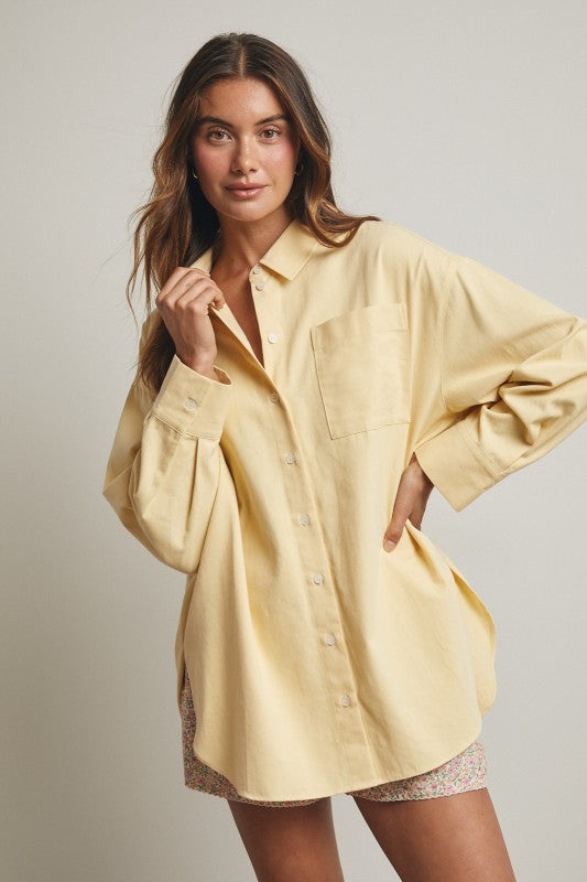 Cotton Button Up Shirt - Daisy-Casual Tops- Hometown Style HTS, women's in store and online boutique located in Ingersoll, Ontario