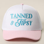 TANNED & TIPSY Embroidered Seersucker Brim Trucker Hat-Accessories- Hometown Style HTS, women's in store and online boutique located in Ingersoll, Ontario