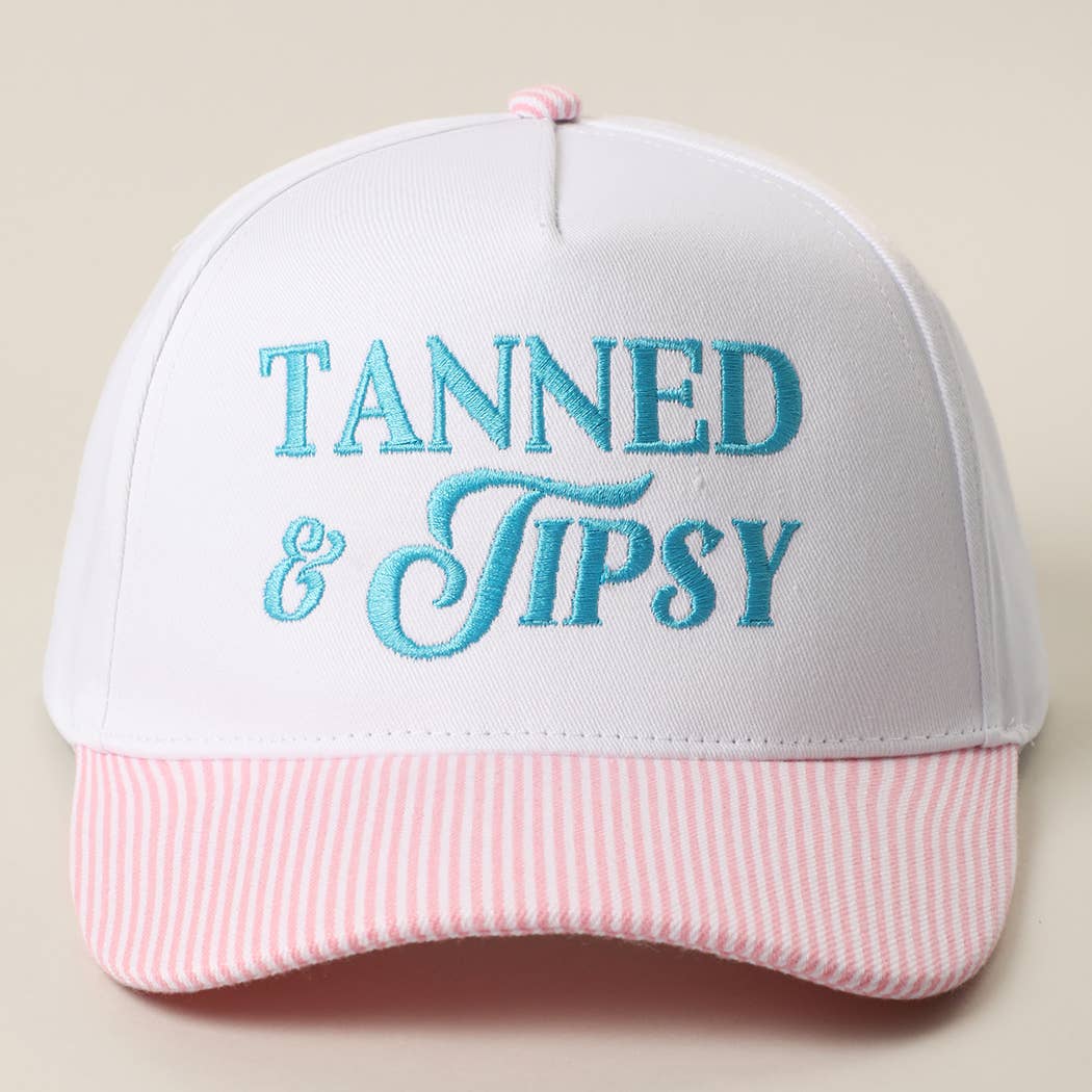 TANNED & TIPSY Embroidered Seersucker Brim Trucker Hat-Accessories- Hometown Style HTS, women's in store and online boutique located in Ingersoll, Ontario
