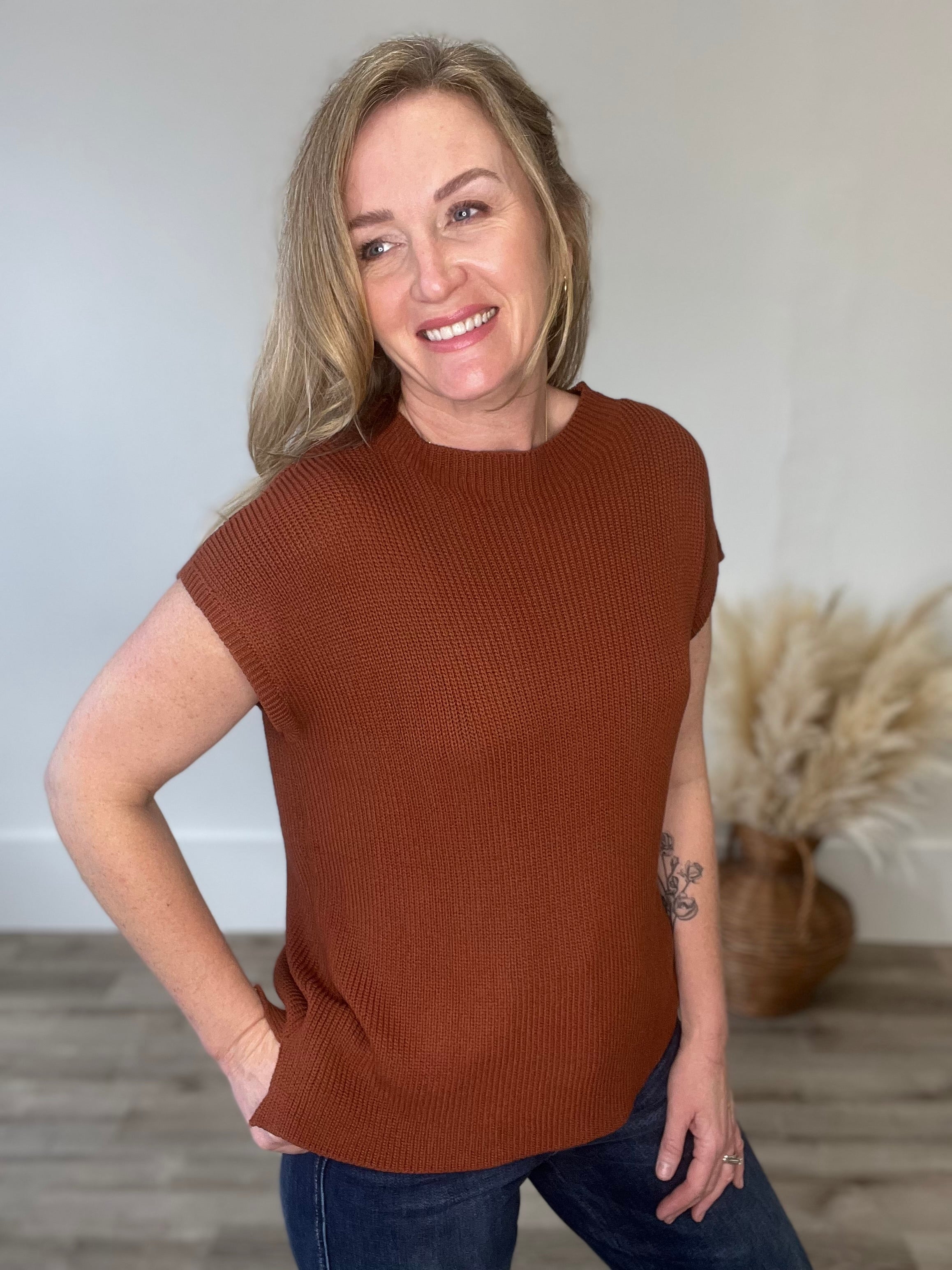 Mock Neck Sweater Top - Burlwood-tops- Hometown Style HTS, women's in store and online boutique located in Ingersoll, Ontario