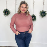 Ruched Mesh Bodysuit - Red Bean-blouse- Hometown Style HTS, women's in store and online boutique located in Ingersoll, Ontario