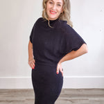 Dolman Sleeve, Knitted Mini Dress - Black-dress- Hometown Style HTS, women's in store and online boutique located in Ingersoll, Ontario
