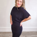 Dolman Sleeve, Knitted Mini Dress - Black-dress- Hometown Style HTS, women's in store and online boutique located in Ingersoll, Ontario