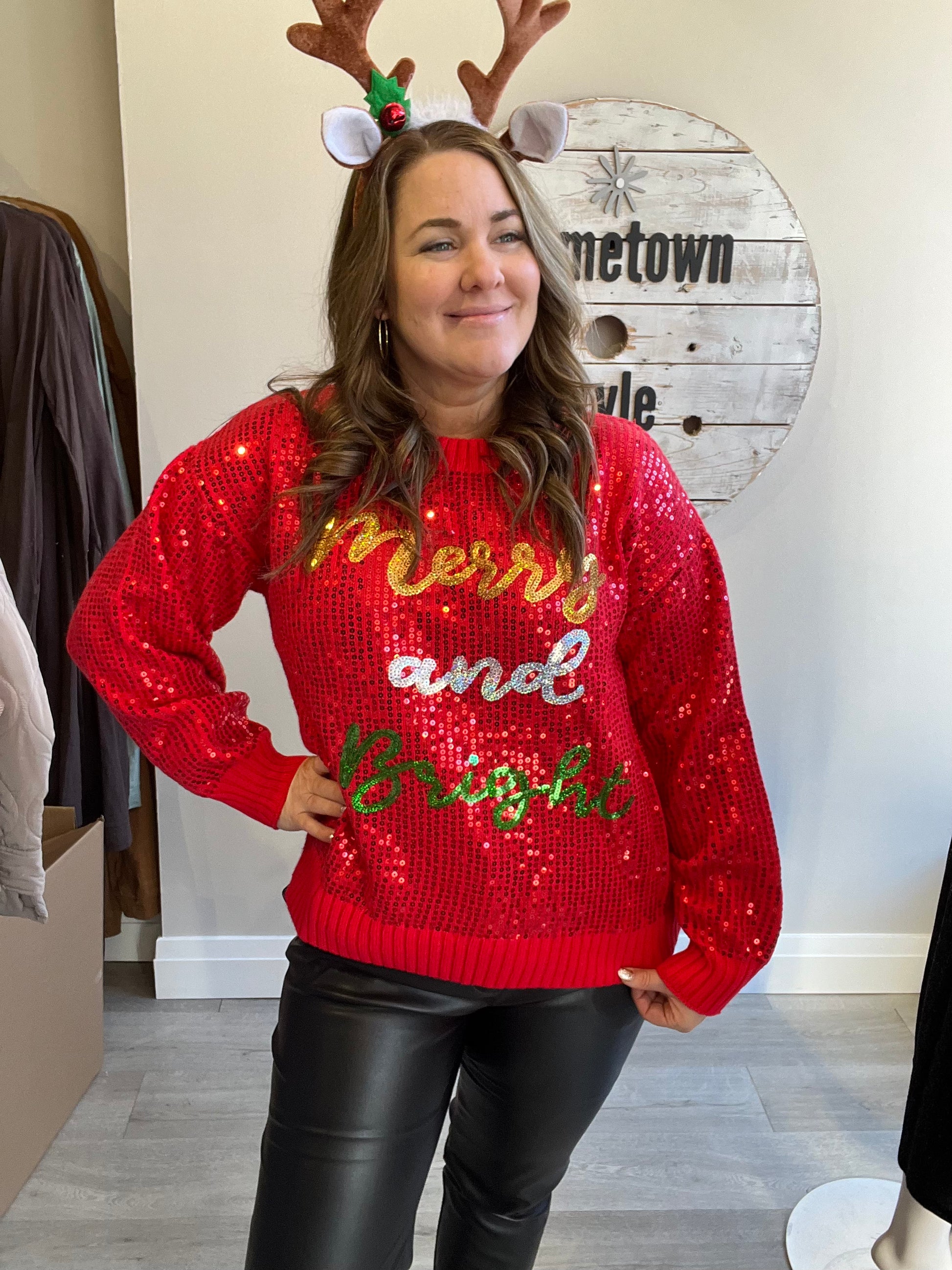 Merry & Bright Sequin Sweater-Sweater- Hometown Style HTS, women's in store and online boutique located in Ingersoll, Ontario