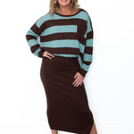 Striped Sweater & Knit Pencil Skirt - Mocha-set- Hometown Style HTS, women's in store and online boutique located in Ingersoll, Ontario