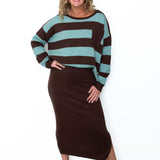 Striped Sweater & Knit Pencil Skirt - Mocha-set- Hometown Style HTS, women's in store and online boutique located in Ingersoll, Ontario