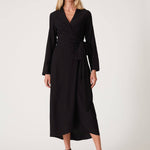Long Sleeve Midi Wrap Dress - Black-dress- Hometown Style HTS, women's in store and online boutique located in Ingersoll, Ontario