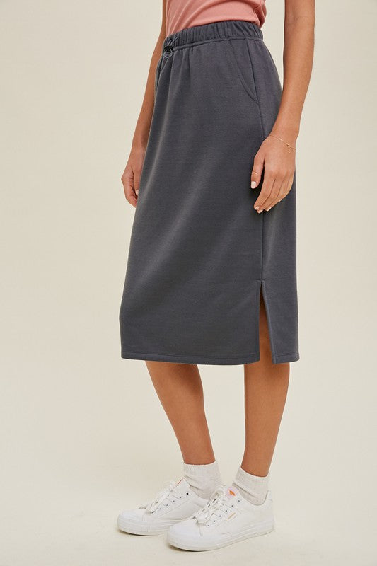 Casual Midi Skirt - Charcoal-Skirt- Hometown Style HTS, women's in store and online boutique located in Ingersoll, Ontario