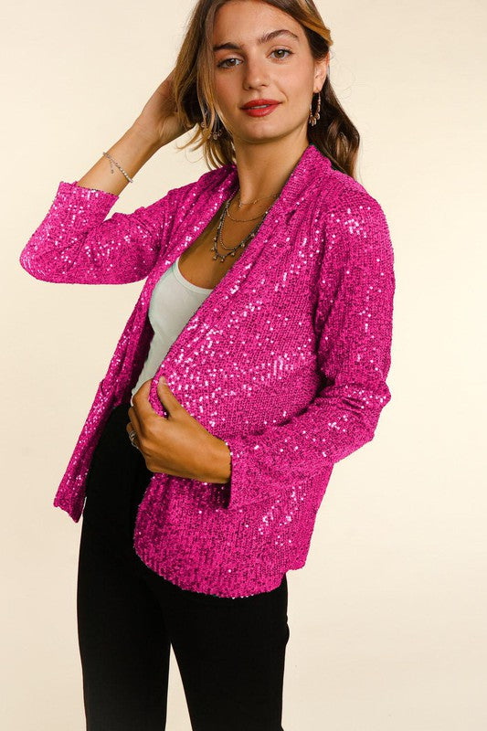 Sequin Open Blazer - Hot Pink-blazer- Hometown Style HTS, women's in store and online boutique located in Ingersoll, Ontario