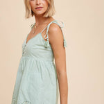 Tassle Tie Strap Cotton Cami - Green-Tops- Hometown Style HTS, women's in store and online boutique located in Ingersoll, Ontario