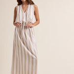 Striped Maxi Dress with Drawstring-Casual Dresses- Hometown Style HTS, women's in store and online boutique located in Ingersoll, Ontario