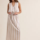 Striped Maxi Dress with Drawstring-Casual Dresses- Hometown Style HTS, women's in store and online boutique located in Ingersoll, Ontario