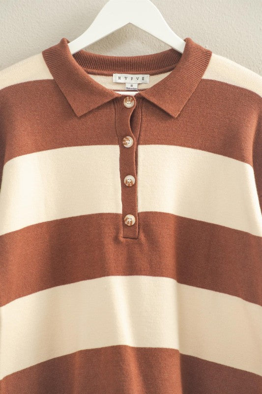 Polo Long Sleeve Tee- Brown-long Sleeve- Hometown Style HTS, women's in store and online boutique located in Ingersoll, Ontario