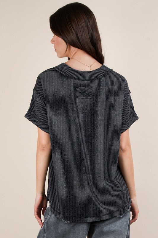 Casual Ribbed Knit Tee - Charcoal-tee- Hometown Style HTS, women's in store and online boutique located in Ingersoll, Ontario