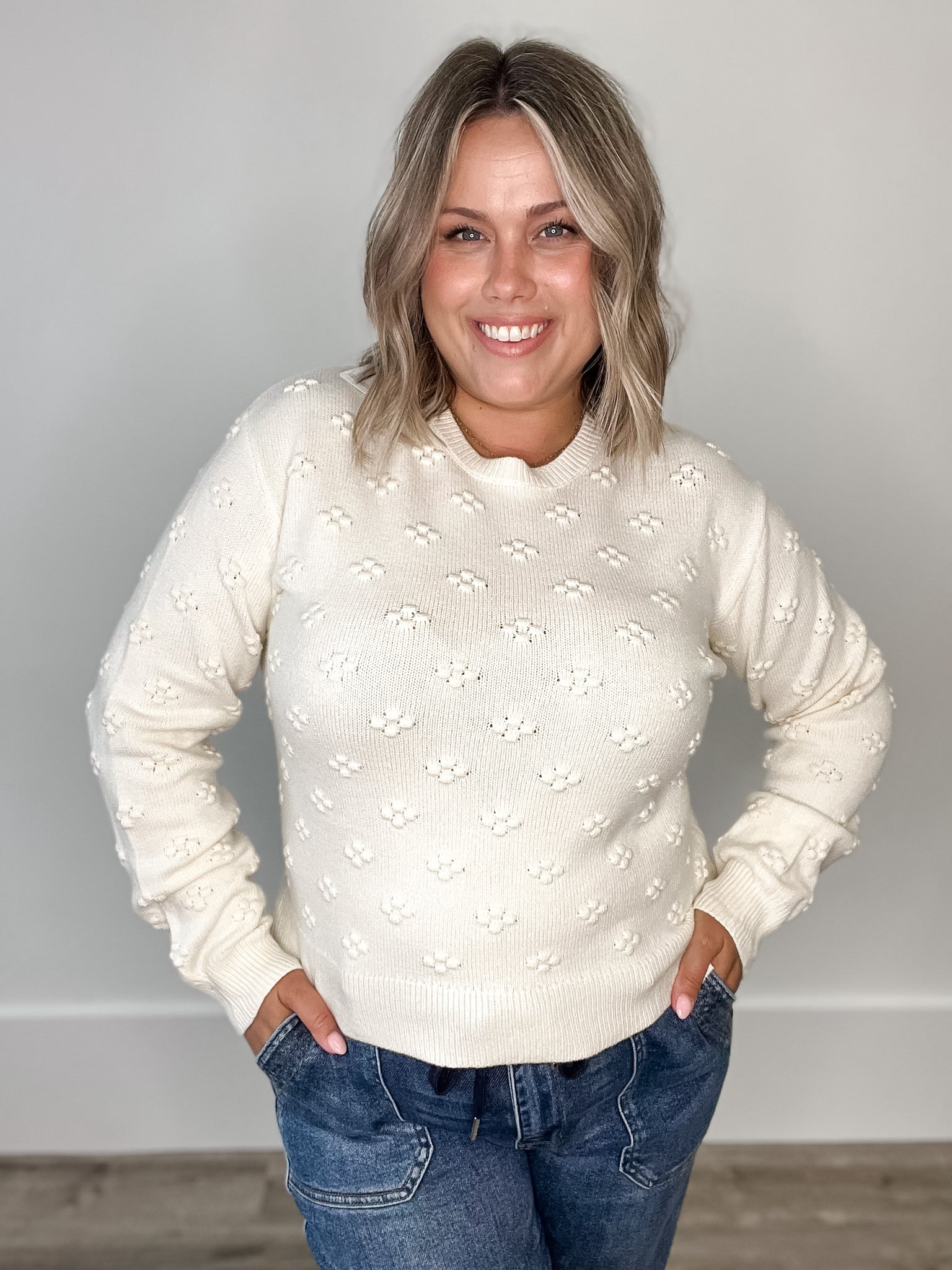 Pom Pom Knit Sweater - Off White-Sweaters and Cardigans- Hometown Style HTS, women's in store and online boutique located in Ingersoll, Ontario