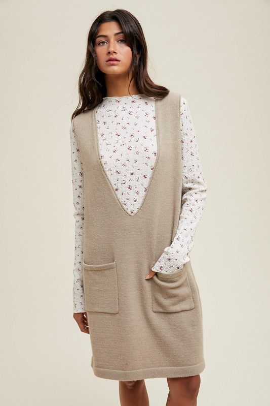 Brushed Knit Sweater Mini Dress - Stone-Dress- Hometown Style HTS, women's in store and online boutique located in Ingersoll, Ontario