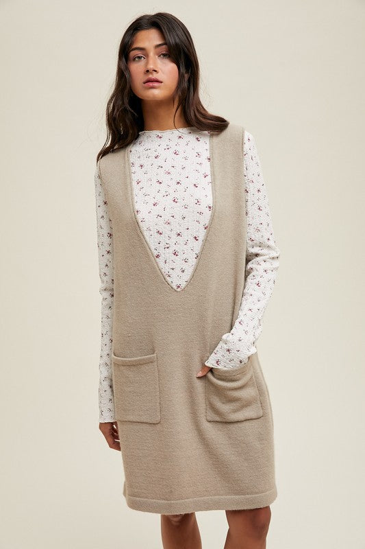 Brushed Knit Sweater Mini Dress - Stone-Dress- Hometown Style HTS, women's in store and online boutique located in Ingersoll, Ontario