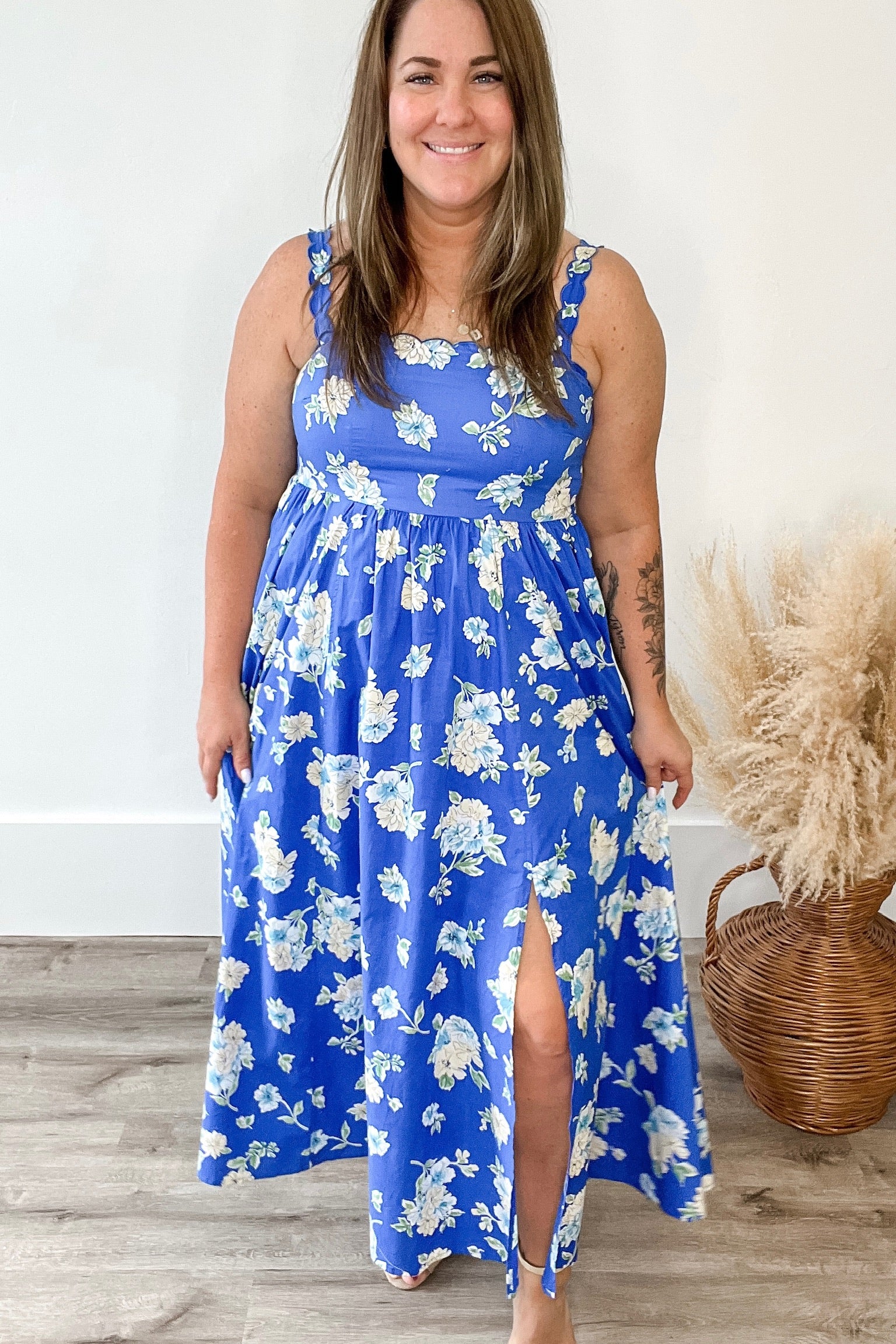 Floral Cotton Maxi Dress - Azure-Dress- Hometown Style HTS, women's in store and online boutique located in Ingersoll, Ontario