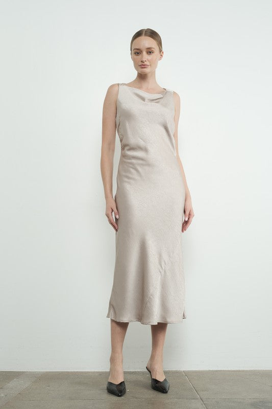 Cowl Satin Midi Dress - Champagne-dress- Hometown Style HTS, women's in store and online boutique located in Ingersoll, Ontario