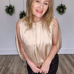 Satin Double Layered Bubble Blouse - Champagne-Blouses- Hometown Style HTS, women's in store and online boutique located in Ingersoll, Ontario
