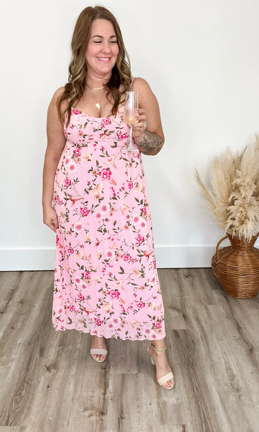 Sweetheart Pleated Midi Dress - Pink-Dress- Hometown Style HTS, women's in store and online boutique located in Ingersoll, Ontario