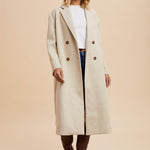 Double Breasted Lapel Duster Coat - Almond-Coats & Jackets- Hometown Style HTS, women's in store and online boutique located in Ingersoll, Ontario