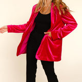 Velvet Blazer with Pockets - Magenta-blazer- Hometown Style HTS, women's in store and online boutique located in Ingersoll, Ontario