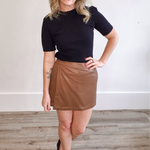 Faux Leather Skort - Brown-Bottoms- Hometown Style HTS, women's in store and online boutique located in Ingersoll, Ontario