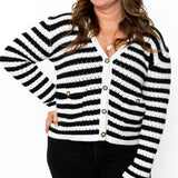 Striped Cardigan - Black-cardigan- Hometown Style HTS, women's in store and online boutique located in Ingersoll, Ontario