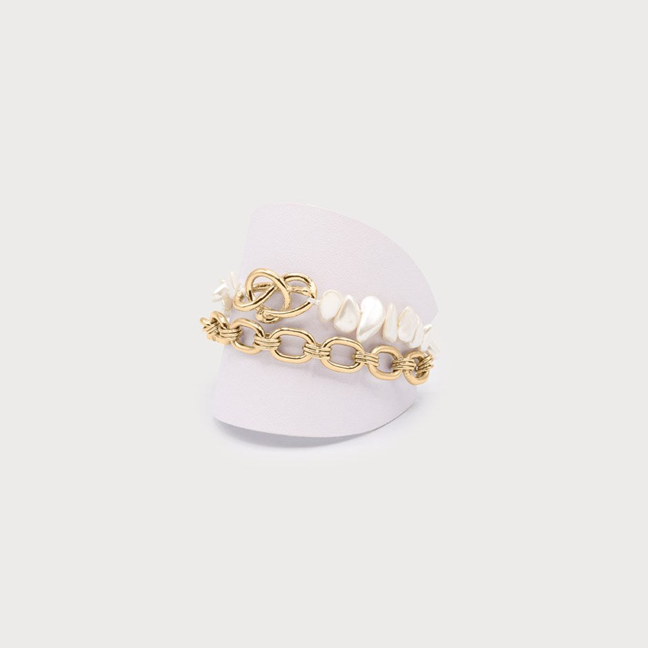 TWO-ROW BRACELET WITH PEARLS AND INTERTWINED RINGS-Accessories- Hometown Style HTS, women's in store and online boutique located in Ingersoll, Ontario