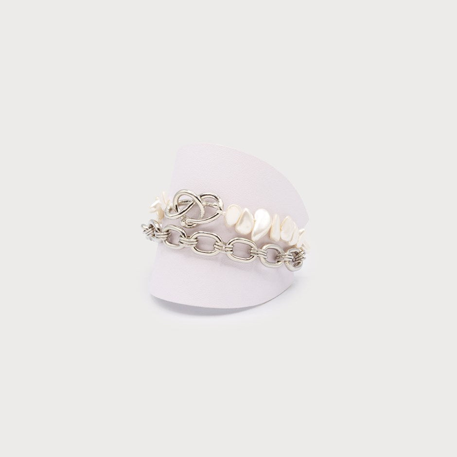 TWO-ROW BRACELET WITH PEARLS AND INTERTWINED RINGS-Accessories- Hometown Style HTS, women's in store and online boutique located in Ingersoll, Ontario