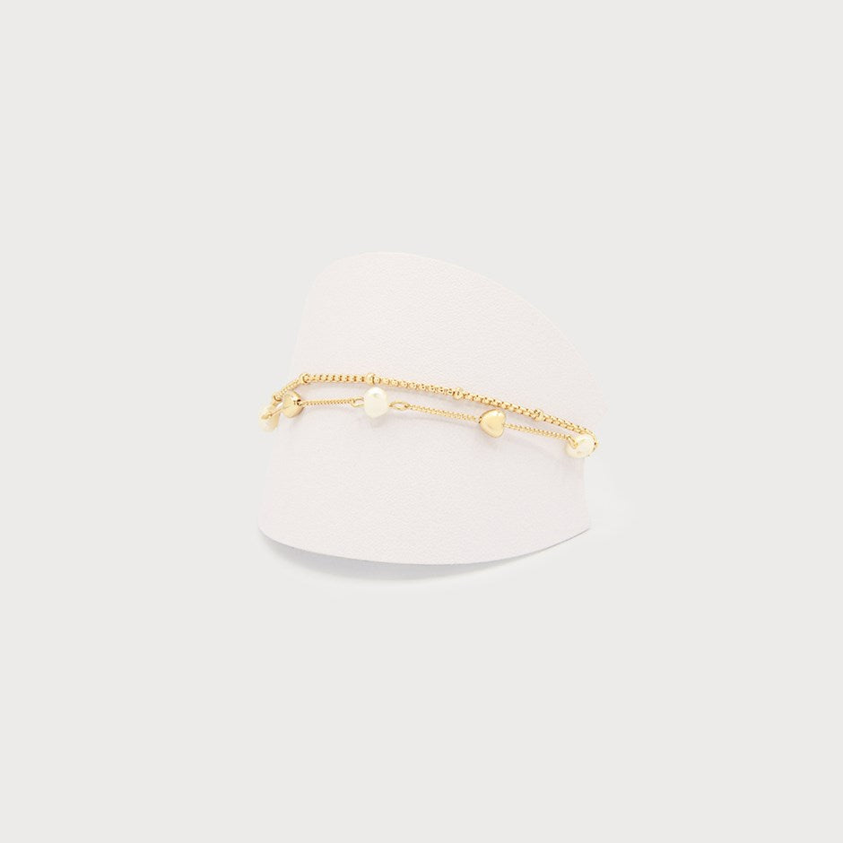 TWO-ROW BRACELET IMITATION PEARLS AND METAL BEADS WITH T-BAR CLOSURE-Accessories- Hometown Style HTS, women's in store and online boutique located in Ingersoll, Ontario