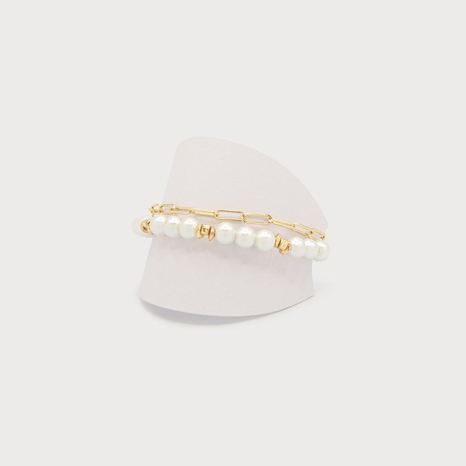 TWO-ROW BRACELET WITH PEARLS AND METAL BEADS WITH T-BAR CLOSURE-Accessories- Hometown Style HTS, women's in store and online boutique located in Ingersoll, Ontario
