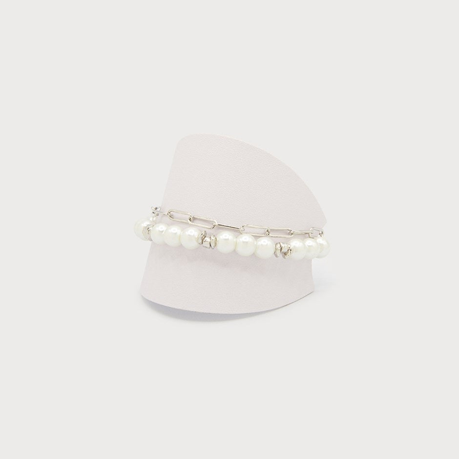 TWO-ROW BRACELET WITH PEARLS AND METAL BEADS WITH T-BAR CLOSURE-Accessories- Hometown Style HTS, women's in store and online boutique located in Ingersoll, Ontario