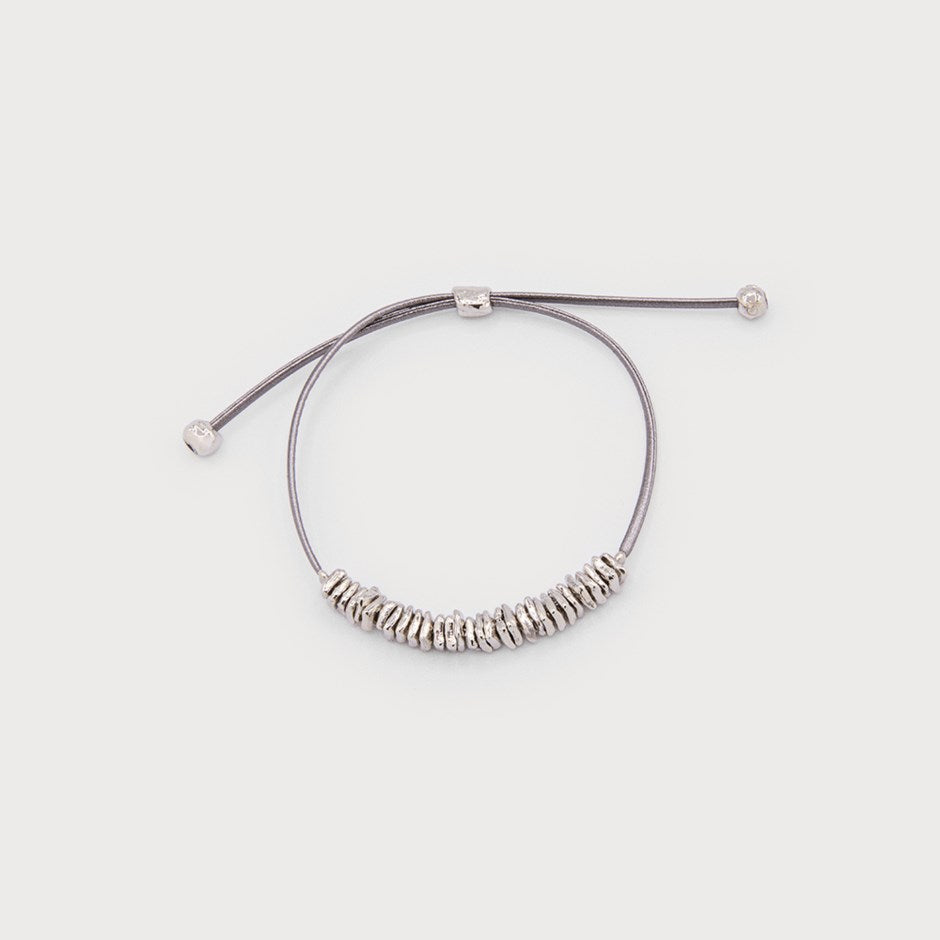 SMALL ADJUSTABLE LEATHER BRACELET WITH HAMMERED METAL-Accessories- Hometown Style HTS, women's in store and online boutique located in Ingersoll, Ontario
