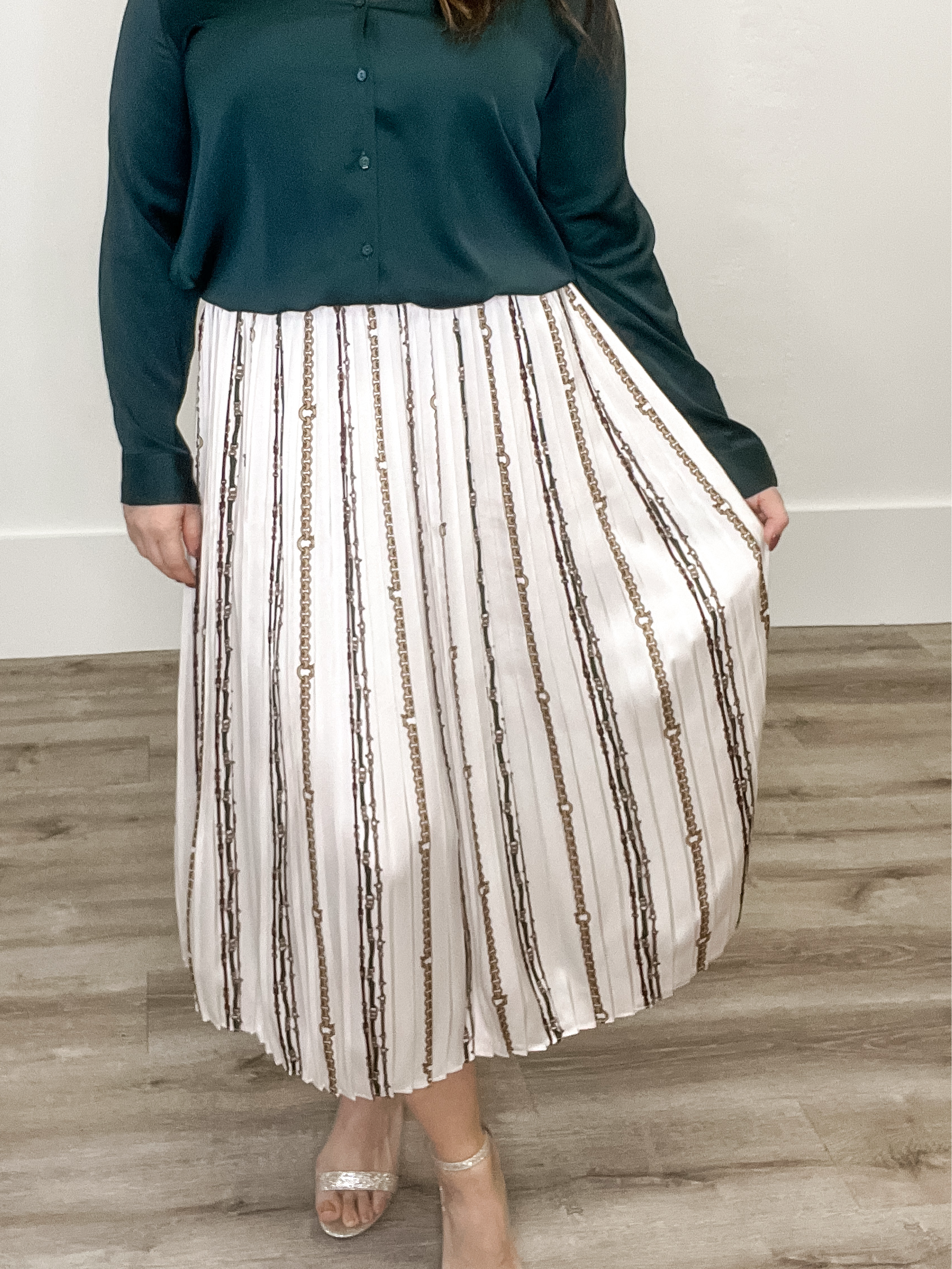 Chain Pleated Midi Skirt-skirt- Hometown Style HTS, women's in store and online boutique located in Ingersoll, Ontario