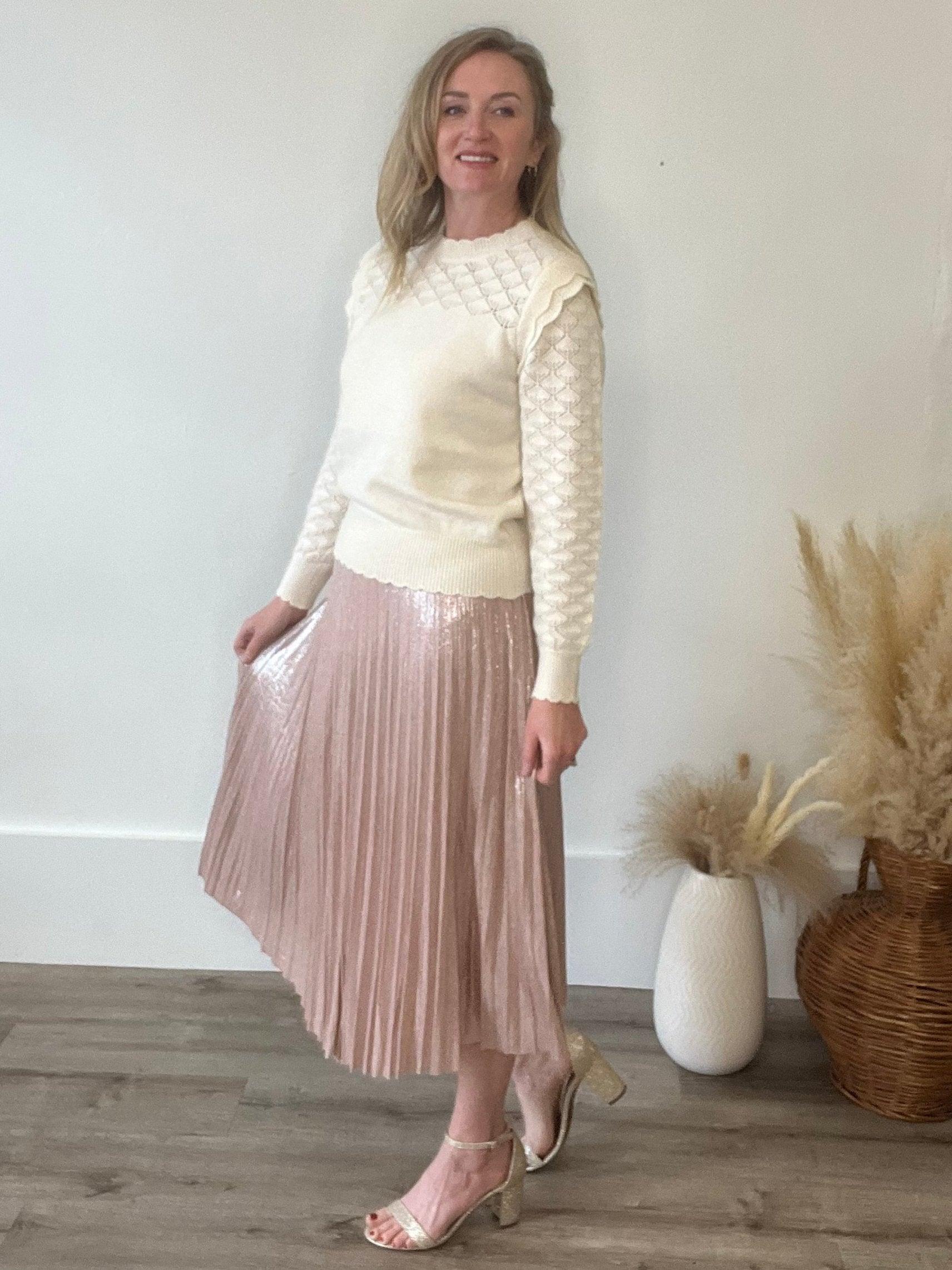 Pleated Midi Skirt - Blush-Skirt- Hometown Style HTS, women's in store and online boutique located in Ingersoll, Ontario