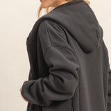 Longline Open Hooded Sweater - Black