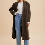 Double Breasted Lapel Duster Coat - Mocha-Coats & Jackets- Hometown Style HTS, women's in store and online boutique located in Ingersoll, Ontario