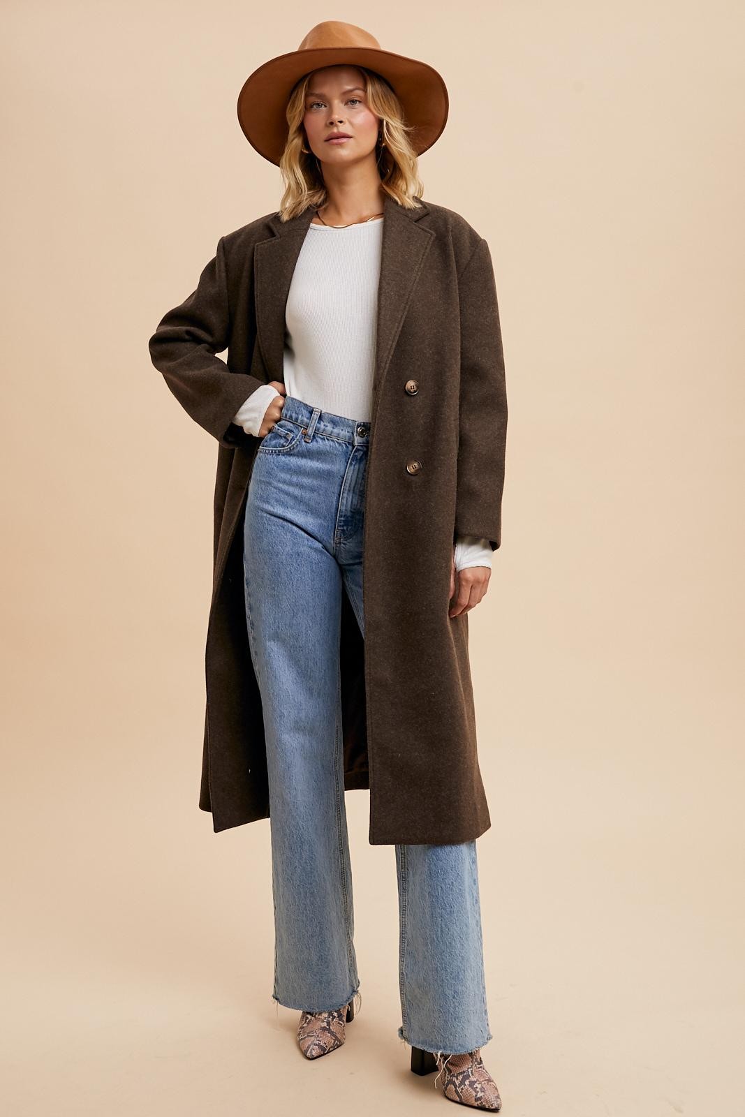 Double Breasted Lapel Duster Coat - Mocha-Coats & Jackets- Hometown Style HTS, women's in store and online boutique located in Ingersoll, Ontario