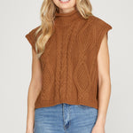 Sleeveless Mock Neck Sweater Top - Caramel-Tops- Hometown Style HTS, women's in store and online boutique located in Ingersoll, Ontario