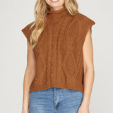 Sleeveless Mock Neck Sweater Top - Caramel-Tops- Hometown Style HTS, women's in store and online boutique located in Ingersoll, Ontario