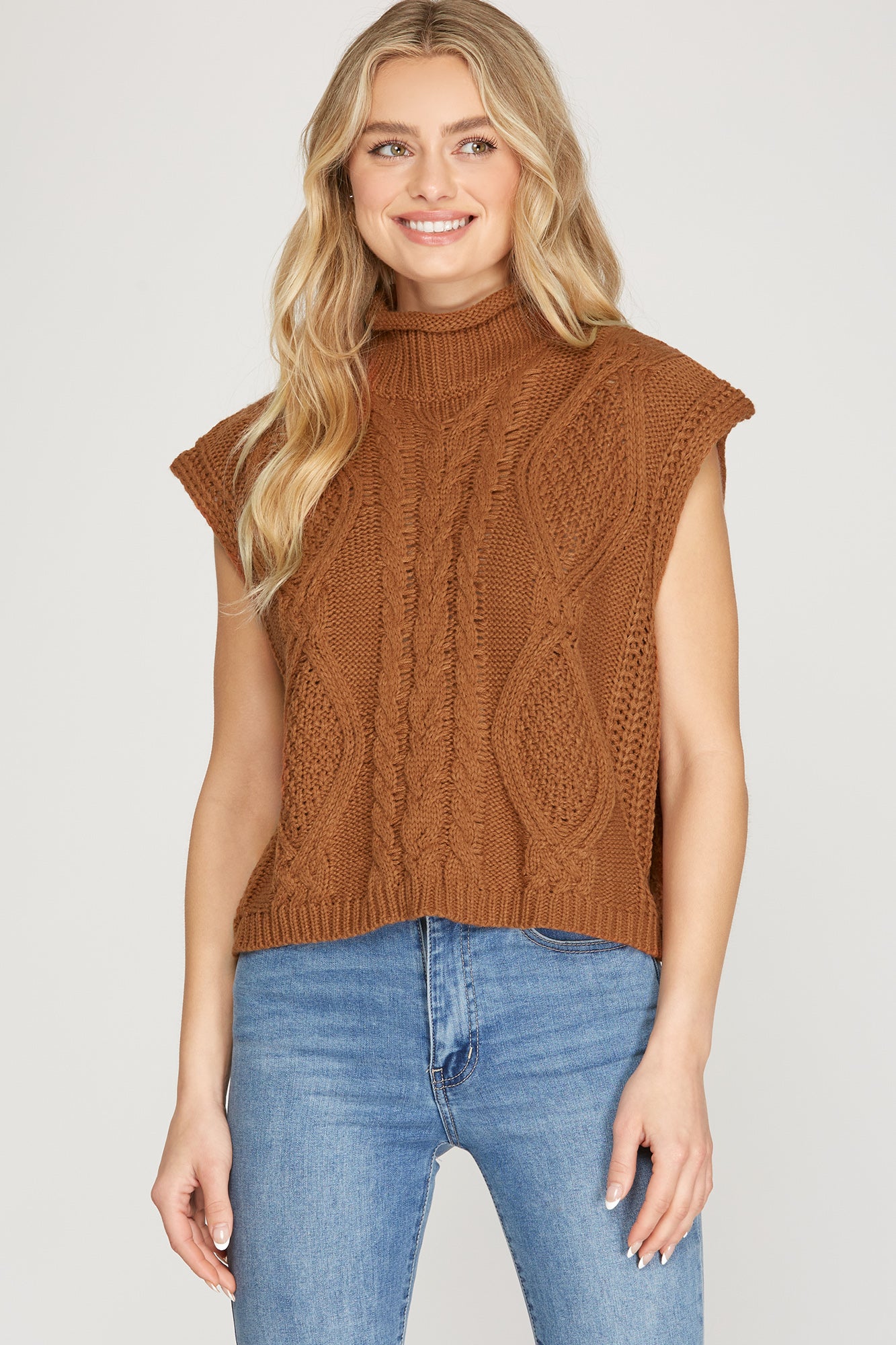 Sleeveless Mock Neck Sweater Top - Caramel-Tops- Hometown Style HTS, women's in store and online boutique located in Ingersoll, Ontario