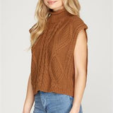 Sleeveless Mock Neck Sweater Top - Caramel-Tops- Hometown Style HTS, women's in store and online boutique located in Ingersoll, Ontario