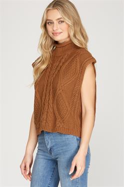 Sleeveless Mock Neck Sweater Top - Caramel-Tops- Hometown Style HTS, women's in store and online boutique located in Ingersoll, Ontario