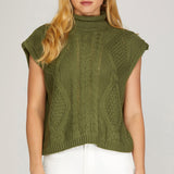 Sleeveless Mock Neck Sweater Top - Olive-Tops- Hometown Style HTS, women's in store and online boutique located in Ingersoll, Ontario