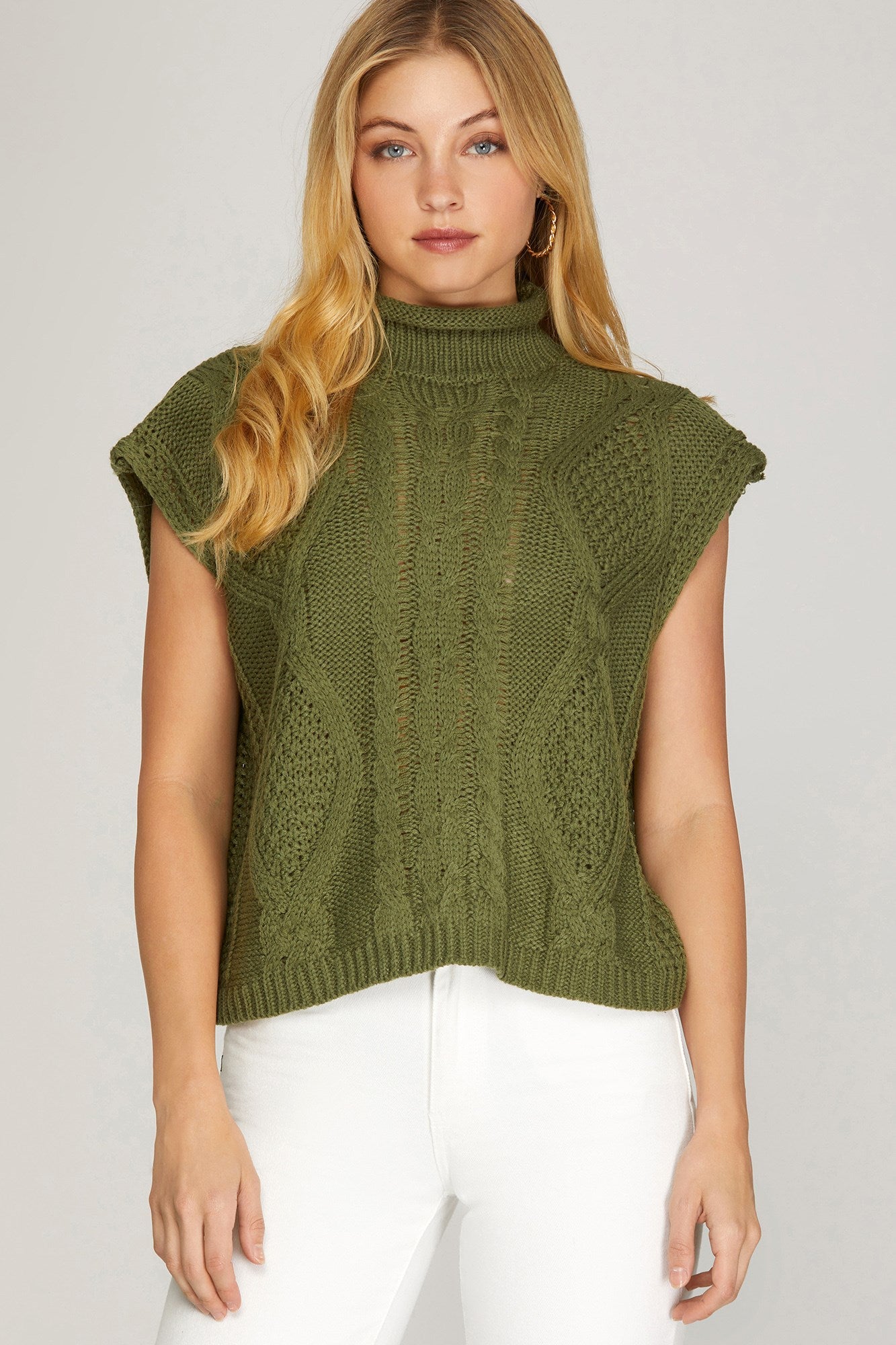 Sleeveless Mock Neck Sweater Top - Olive-Tops- Hometown Style HTS, women's in store and online boutique located in Ingersoll, Ontario